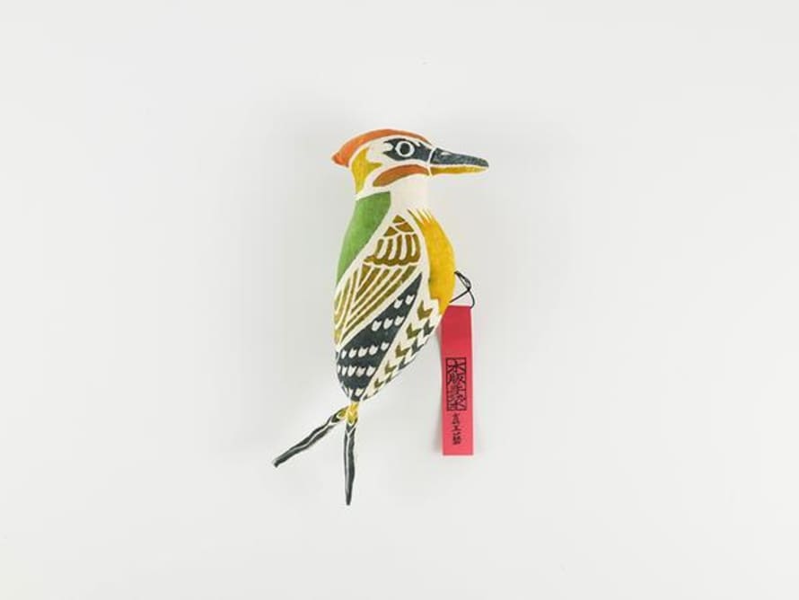 Shin Kogei Handmade Woodblock Printed Birds: Green Woodpecker