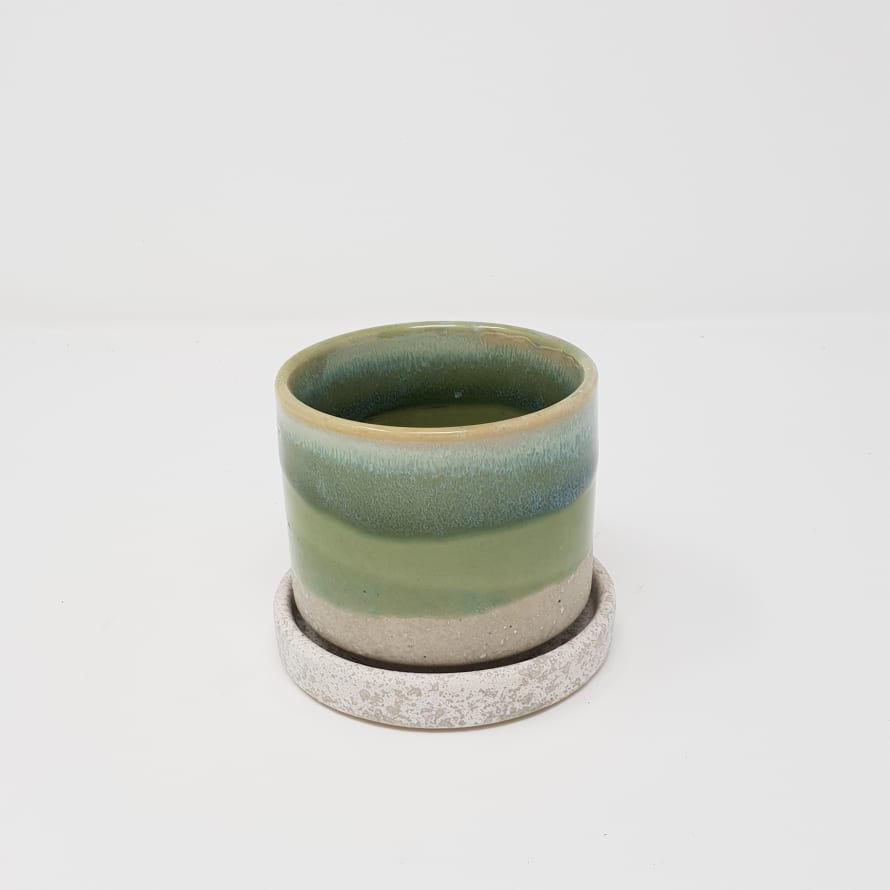 Chive Green Dip Dye Pot & Saucer