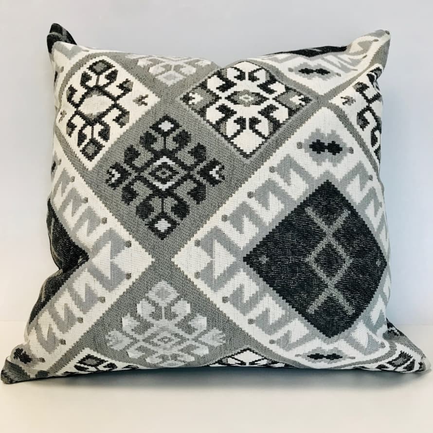 Porter + Cole Square Grey Aztec Cushion Cover with Natural Back