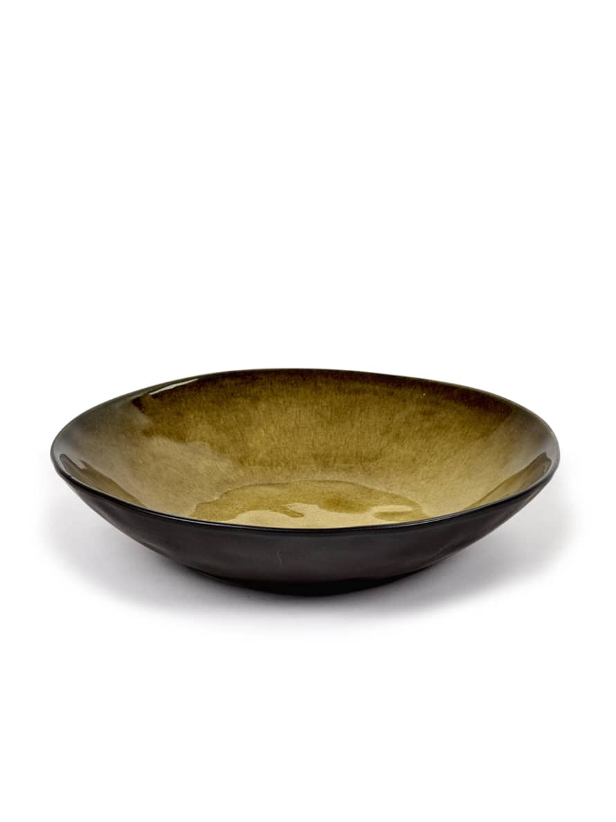 Stoneware Yellow Green Crackle Salad Bowl