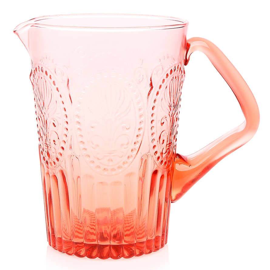 Van Verre Pink Fleur de Lys Glass Pitcher