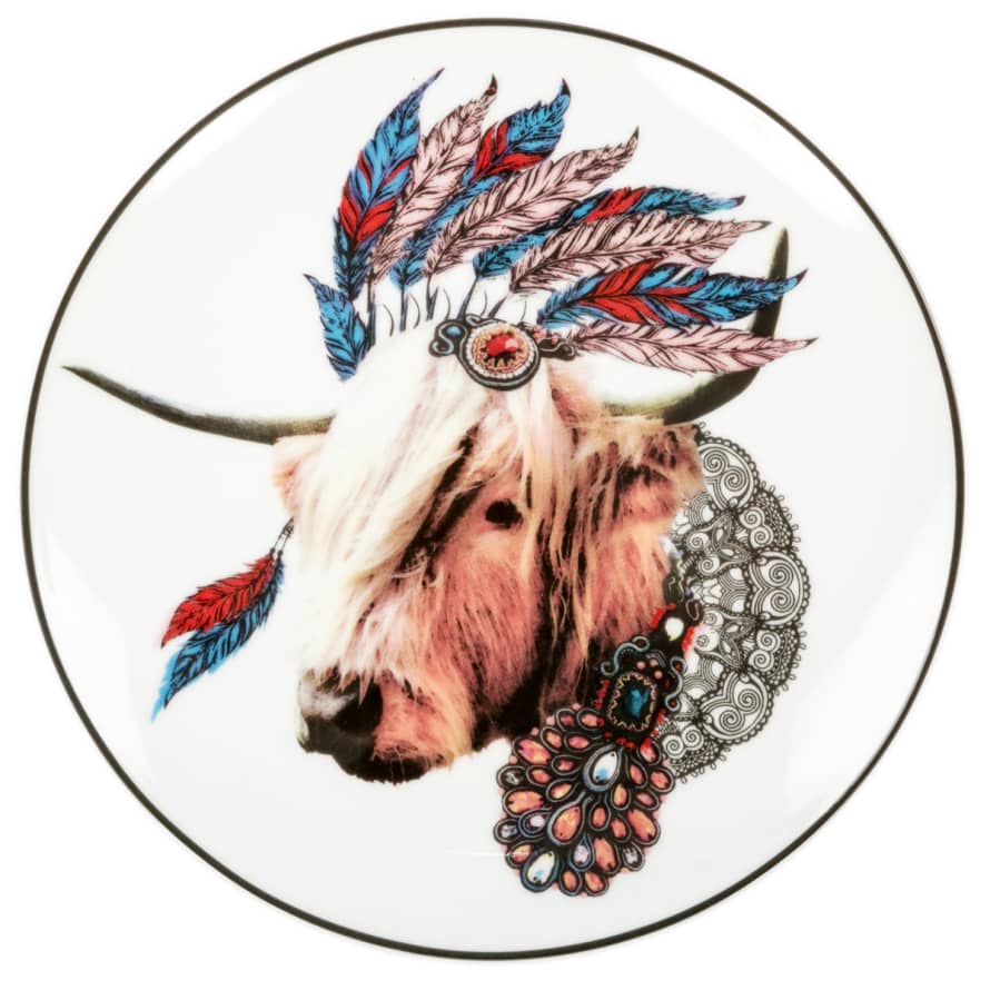 Angel des Montagnes Apache Style Cow Porcelain Dessert Plate 