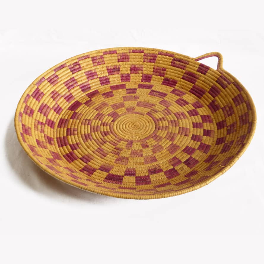 Vannerie du Sahara Large Burgundy Pink Vintage Sahara Checker Pattern Hand Woven Basket 