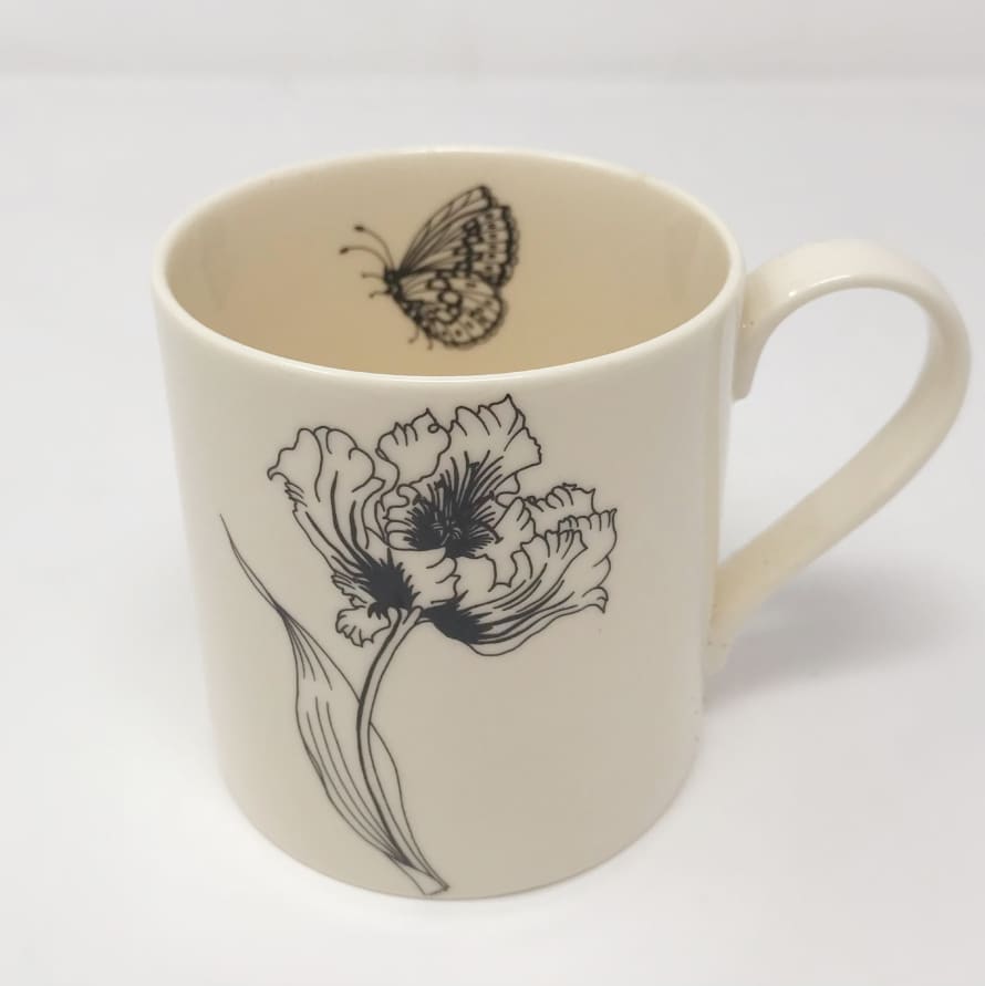 Pale & Interesting Tulip Butterfly Modern Botanicals Flower Mugs