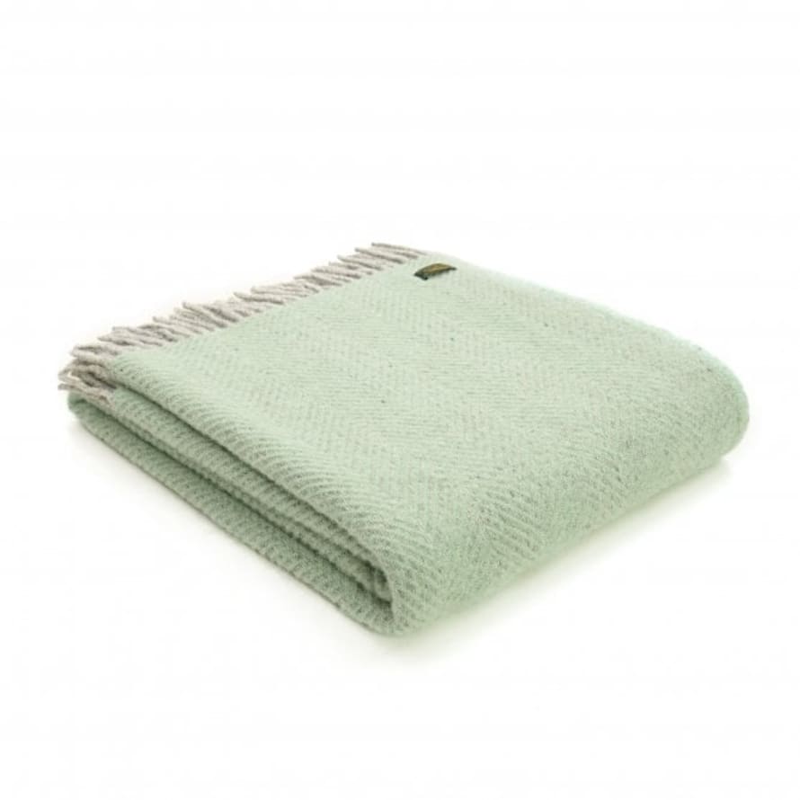 Tweedmill Laurel Green Herringbone Pure New Wool Throw 150cm x 183cm