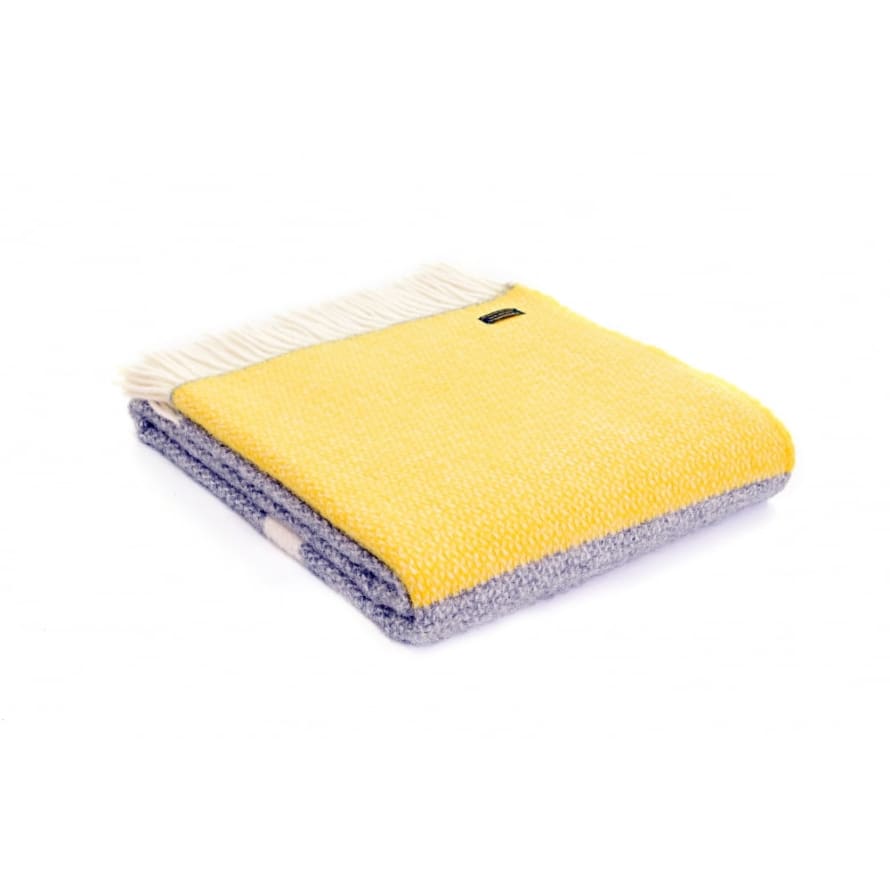 Tweedmill Yellow Grey Illusion Panel Pure New Wool Throw 150cm x 183cm