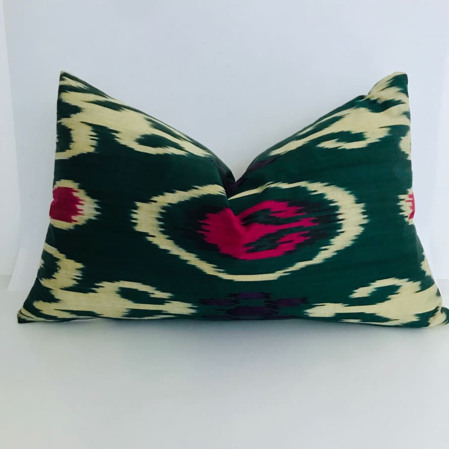 Porter + Cole Emerald Green and Fuschia Pink Ikat Pattern Cushion Cover