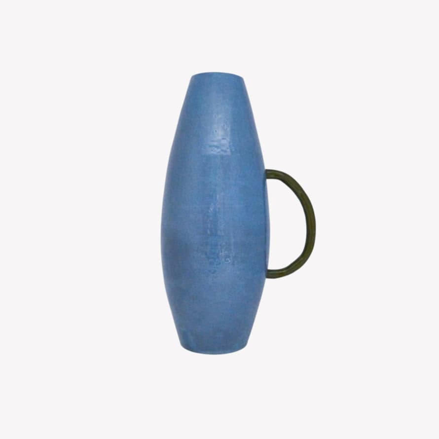 Lucie Fauco Tall Blue Glazed Earthenware Vase 