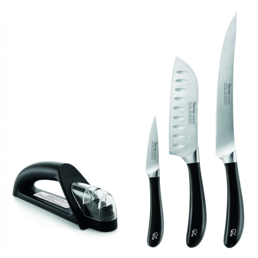Robert Welch Starter Signature Knife Set, Carving, Santoku, Paring / Vegetable and Sharpener
