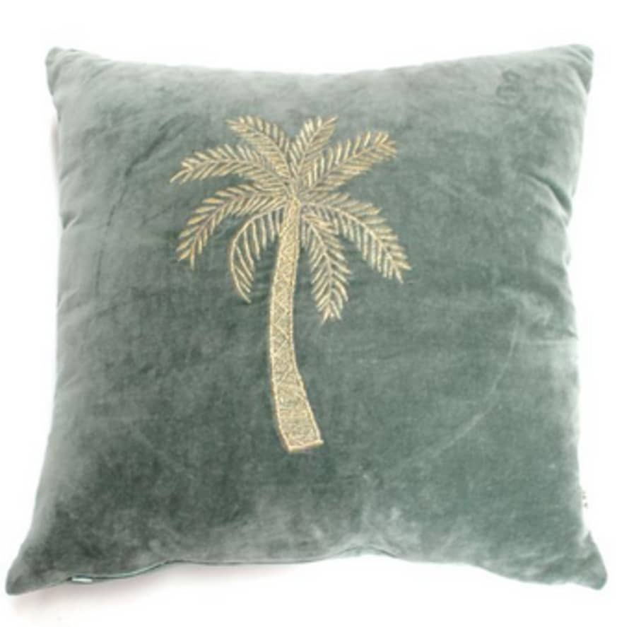 A la Palm Tree Green Velvet Cushion