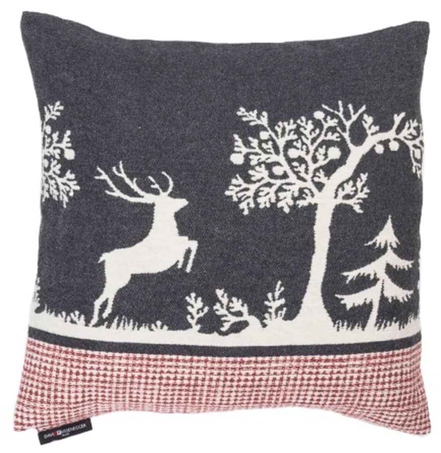 David Fussenegger Grey Alpine Style Forest Life Cushion With Stag 