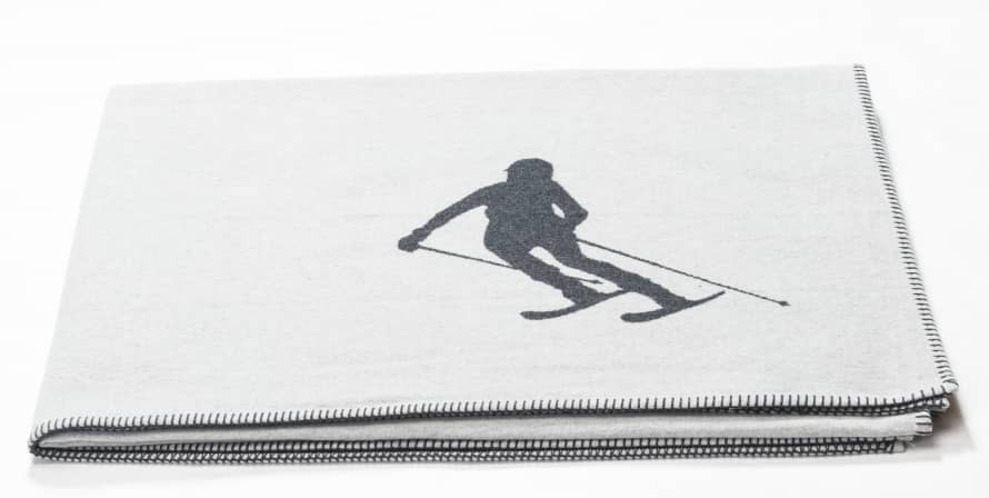 David Fussenegger Reversible Grey Blanket With Downhill Skier 