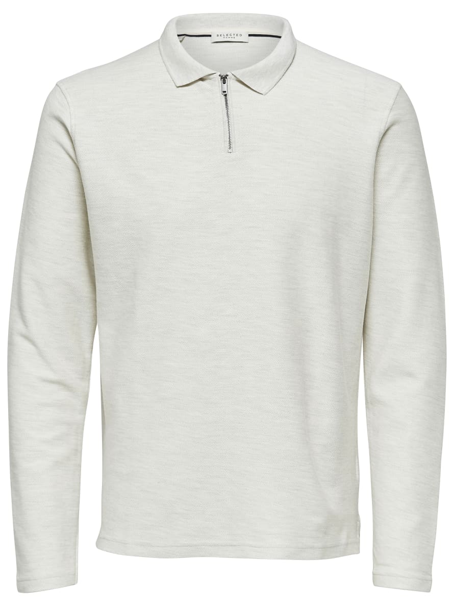 Selected Homme Egret White Josh Long Sleeved Polo