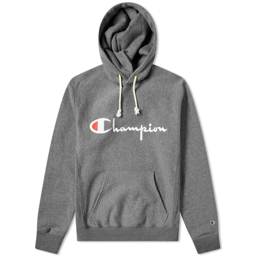 Champion Hooded Sweat Logo - Dark Grey Heather