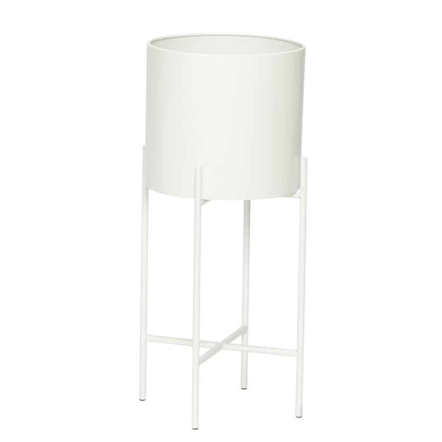 Hubsch Tall White Metal Standing Planter 