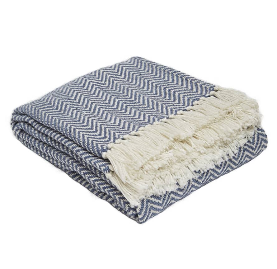 Weaver Green Navy Herringbone Blanket