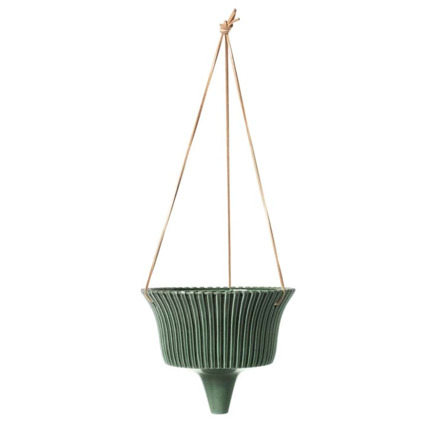 Broste Copenhagen Stoneware Isaballa Green Hanging Plant Pot 