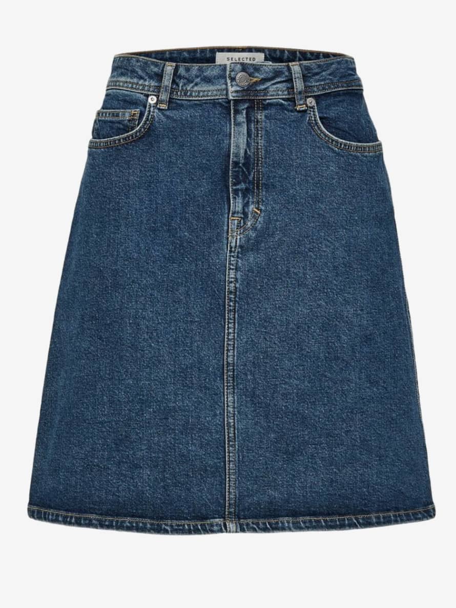 Selected Femme Freja High Waist Denim Skirt - Mid Blue 