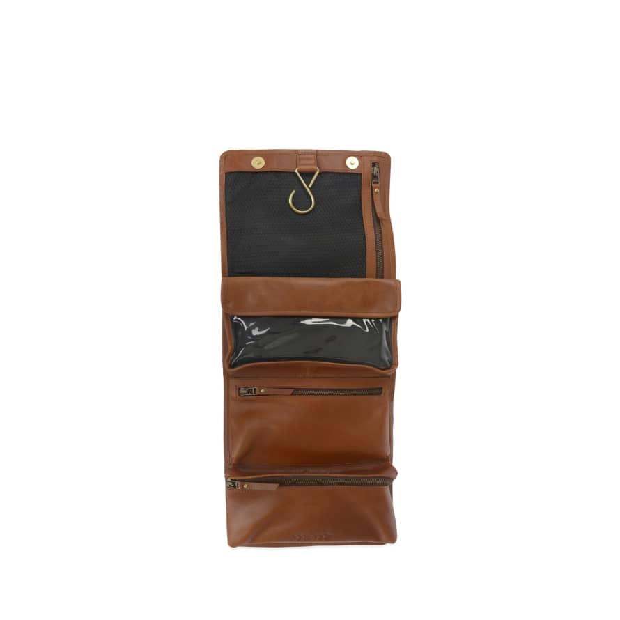 Vida Vida Mens Leather Hanging Wash Bag