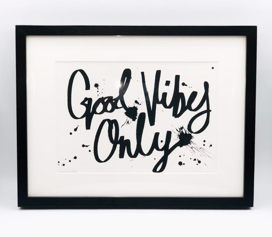 Baldhead Designs London Framed Monochrome Hand Painted Good Vibes Only Word Art 