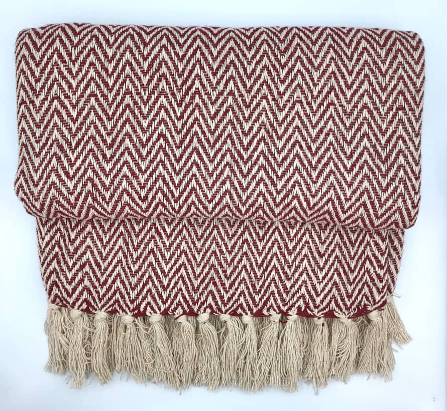 Ian Snow Red Cream Chevron Throw