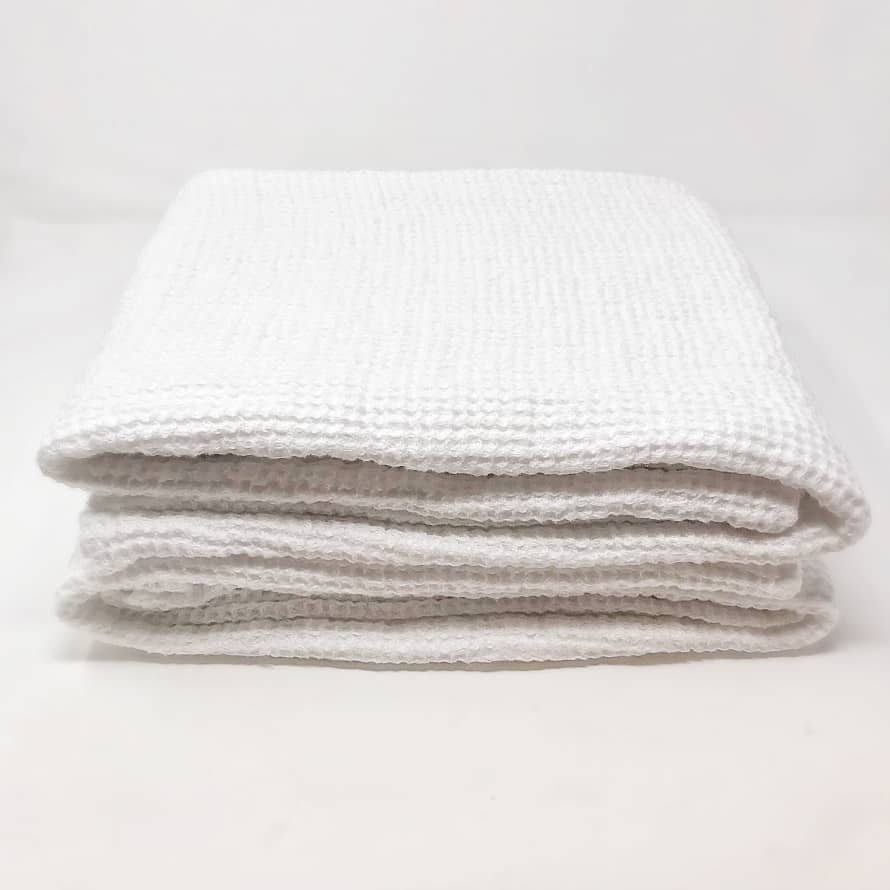 LinenMe Lithuanian Chunky Waffle Weave Linen Bath Towel White