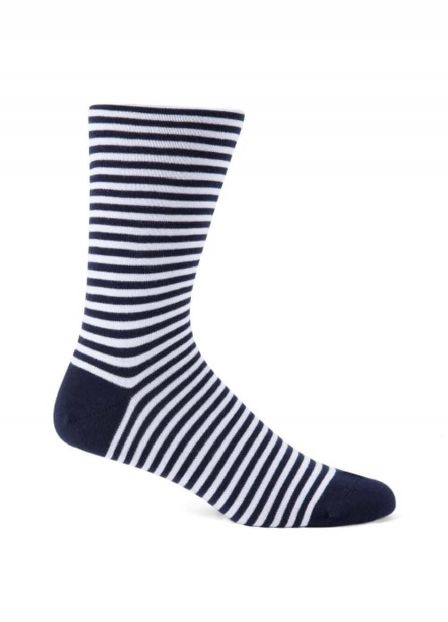 Sunspel Cotton Sock - White/Navy