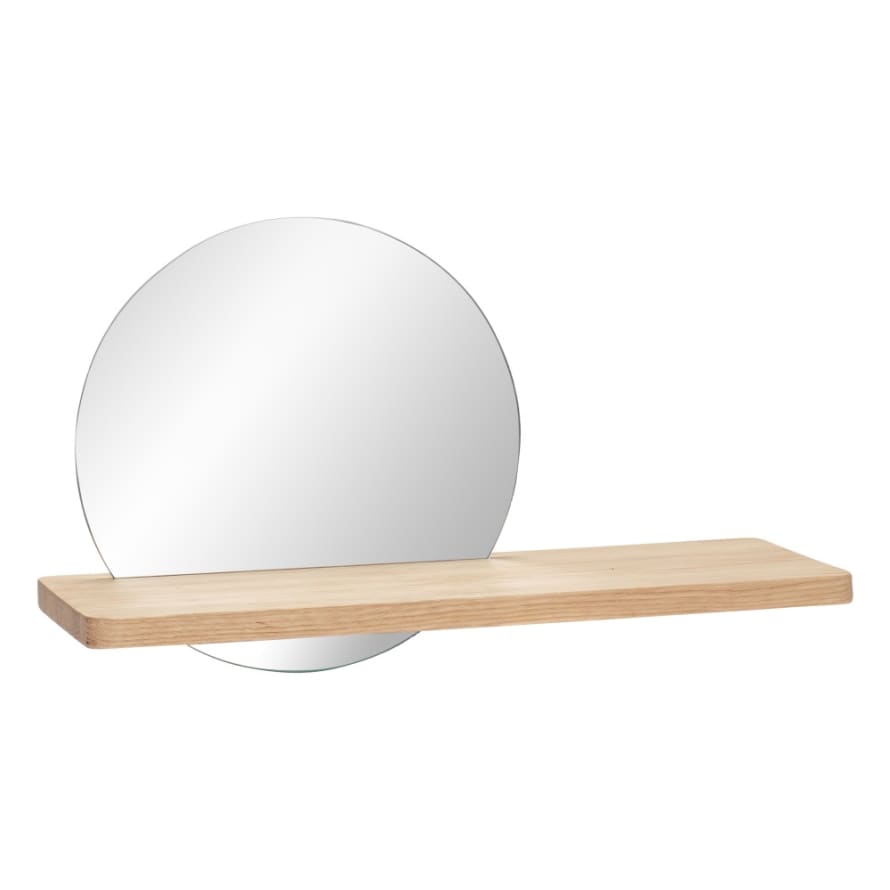 Hubsch Oak Wood Glass Shelf Mirror