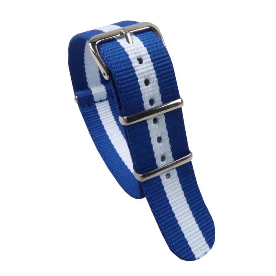 Bright Blue/White Nato Style Watch Strap    