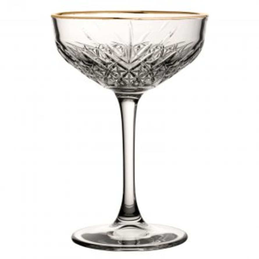 Pasabahce 9.5oz Timeless Vintage Coupe Gold Rim Glass