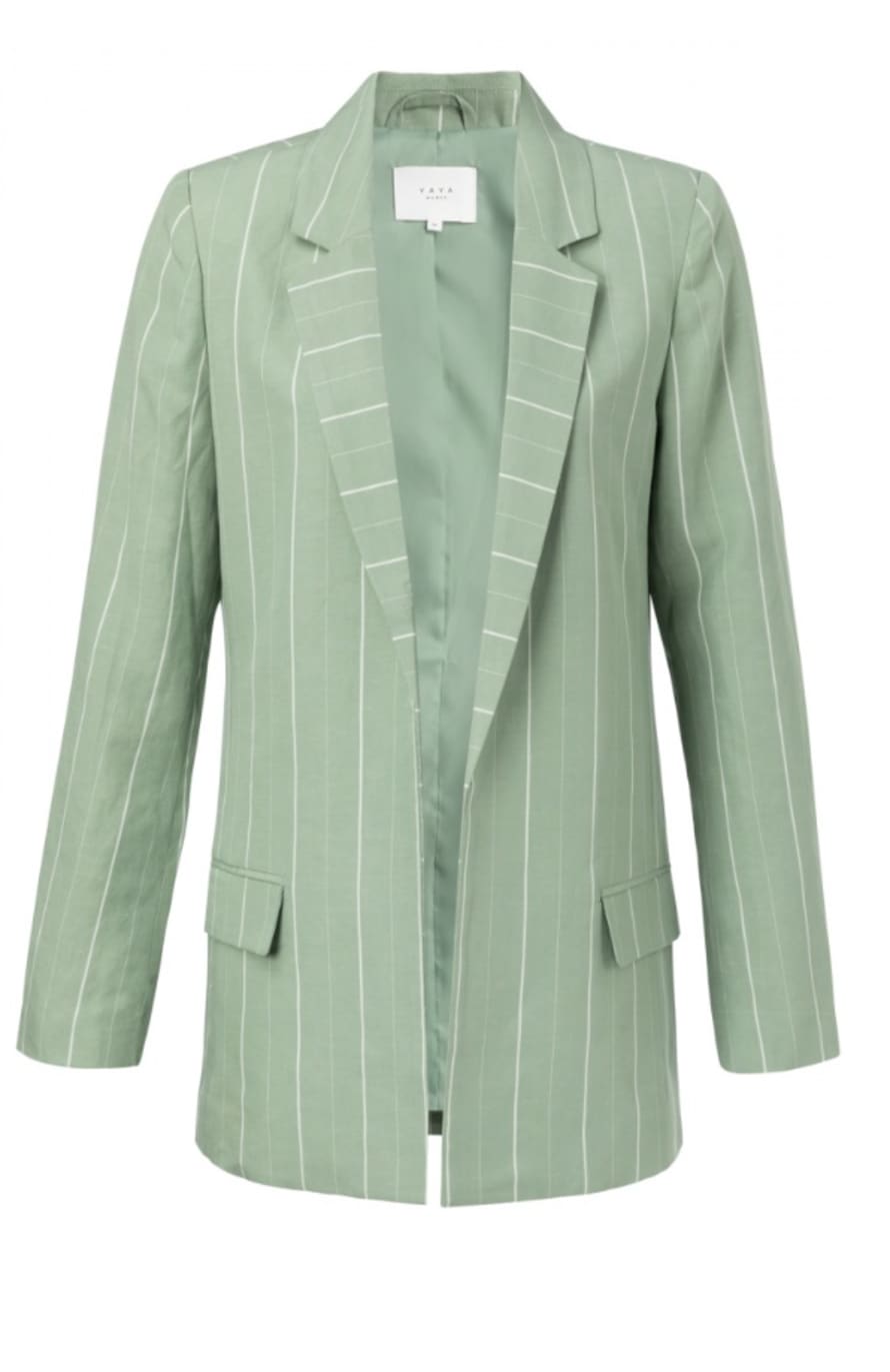 Yaya Striped Loose Fit Blazer - Light Sage 