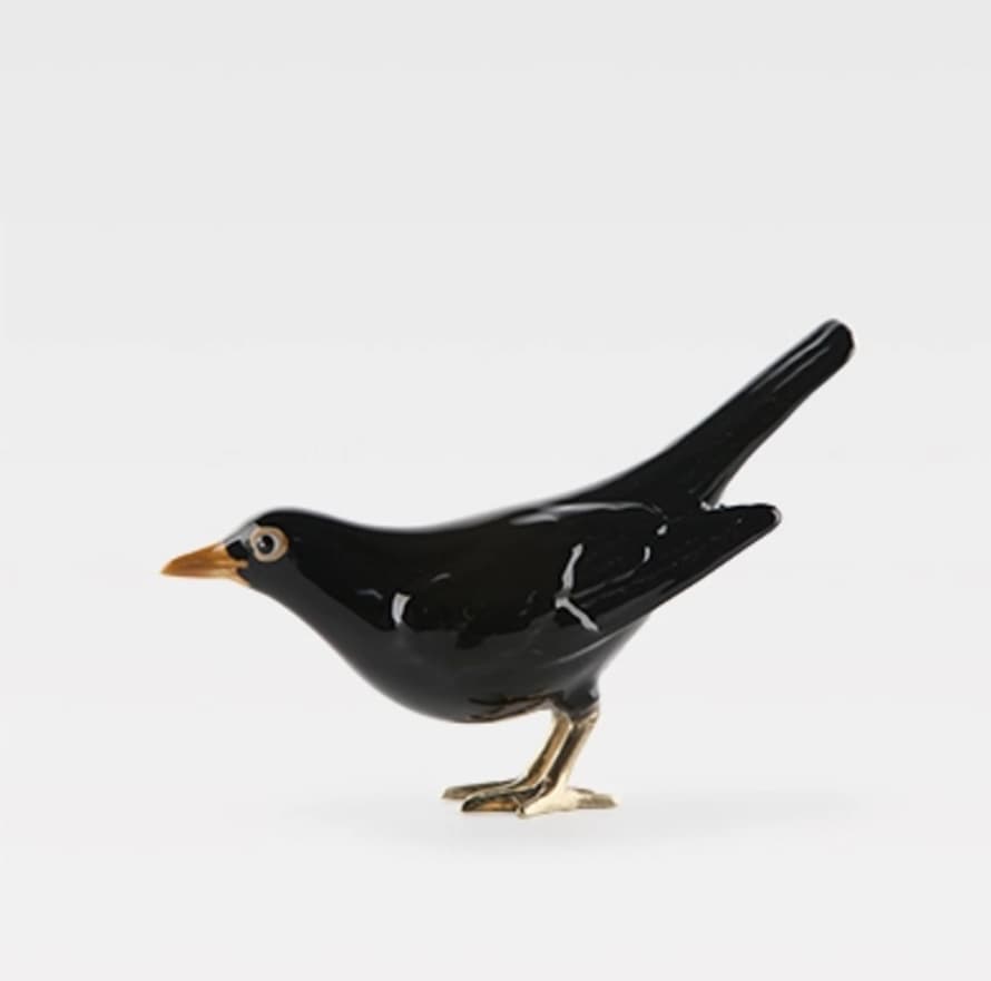 Laboratorio D’Estorias Ceramic Blackbird with Brass Legs and Horizontal Tail