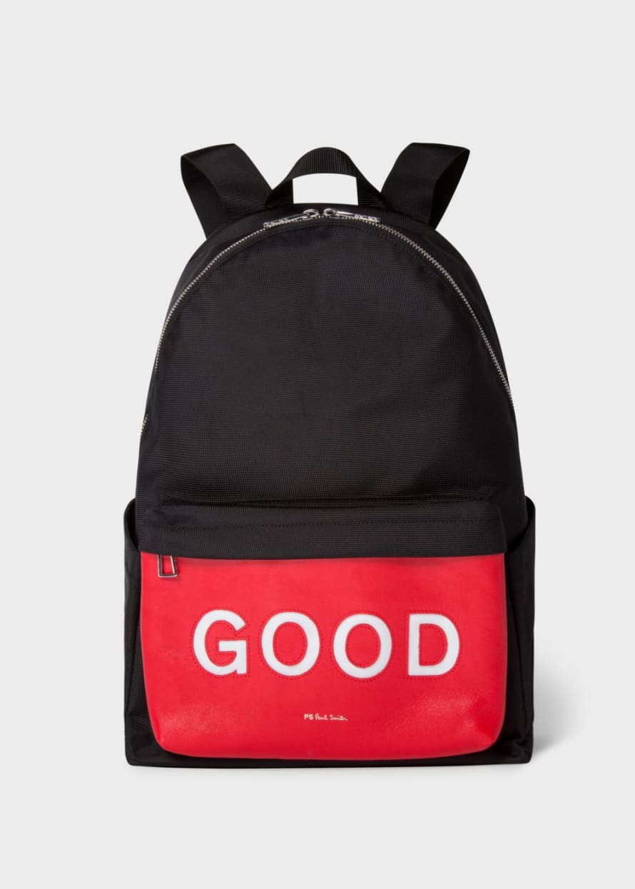 PS Paul Smith  Men´s Black 'Good' Motif Canvas Backpack