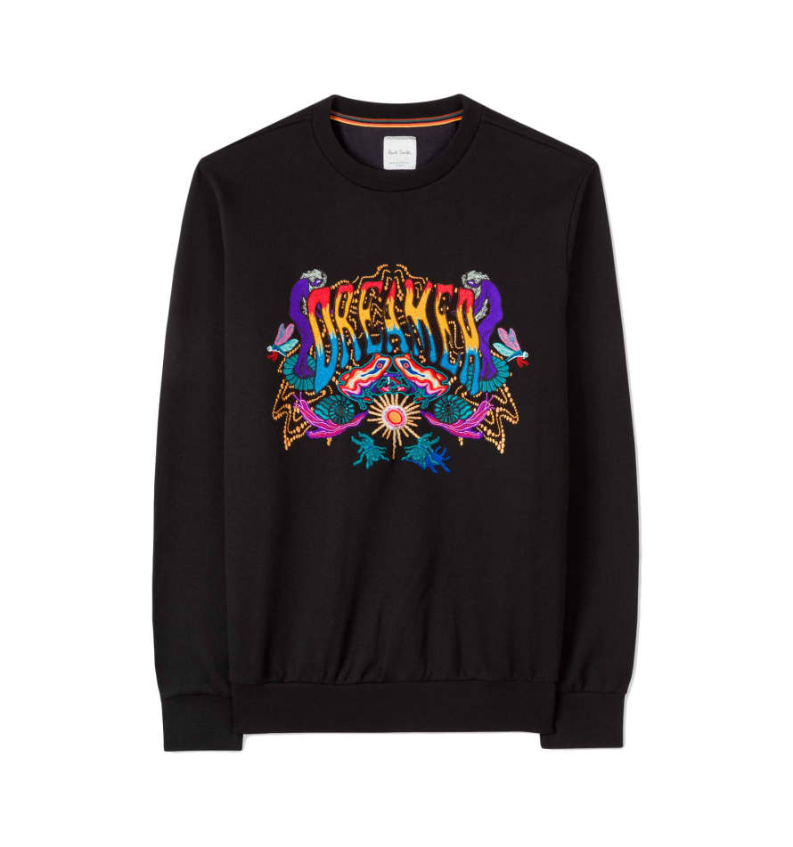 Paul Smith Men's Black Embroidered 'Dreamer' Cotton  Sweatshirt