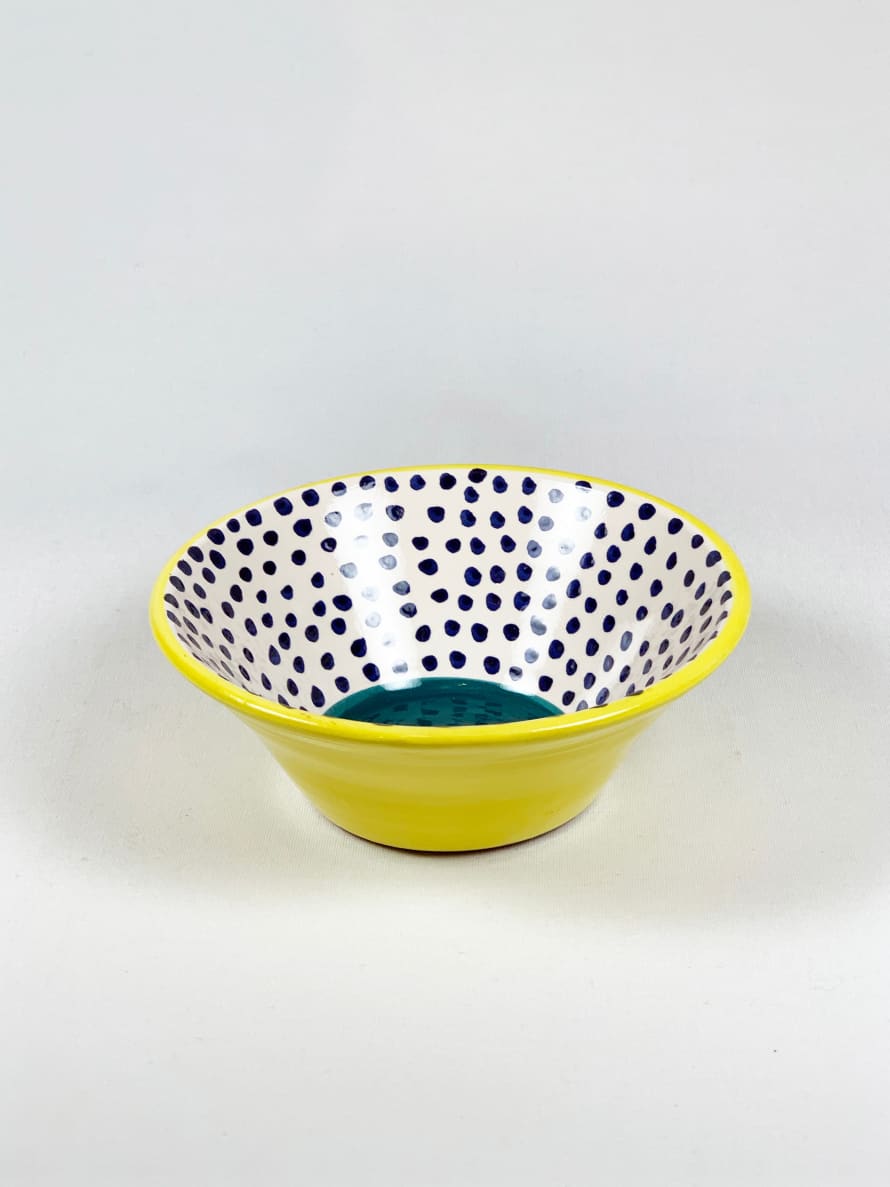 Pura Cal Blue Dots and Yellow & Teal Handmade Terracota Bowl Zuvi Zeva Zivi