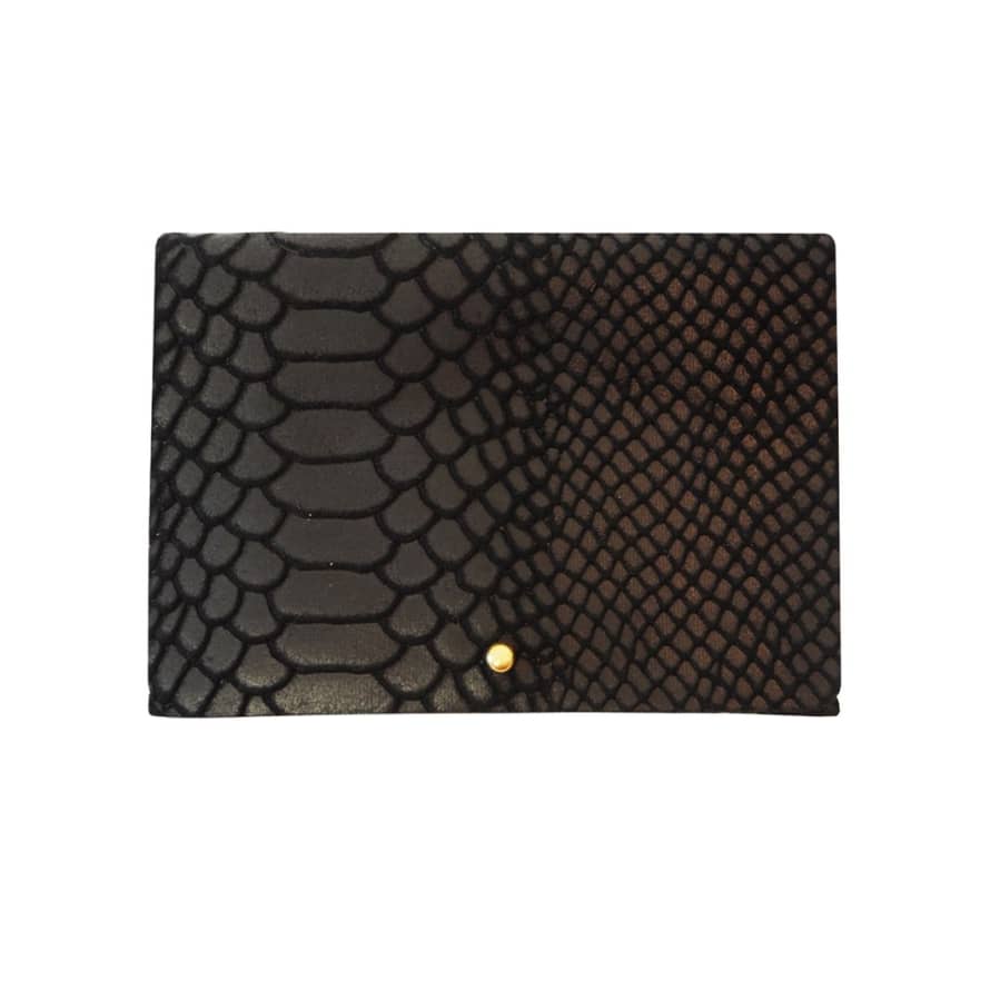 Blue Hour London  Python Embossed Black Leather Passport Holder