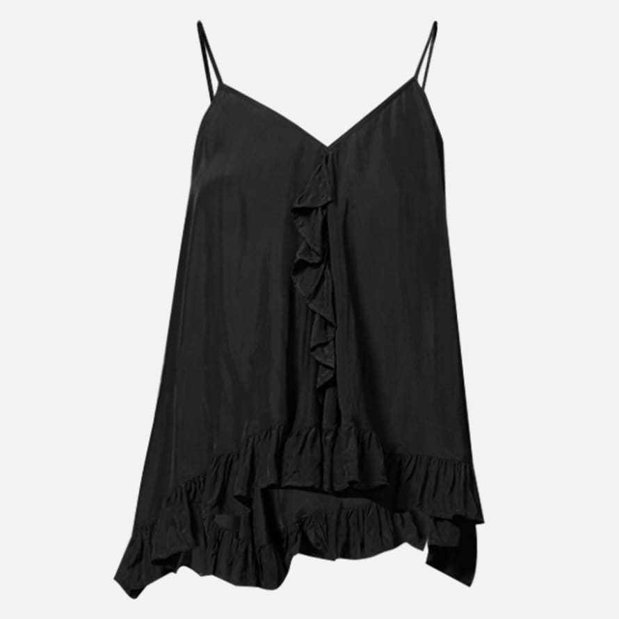 Flared Ruffled Top Habou in Black