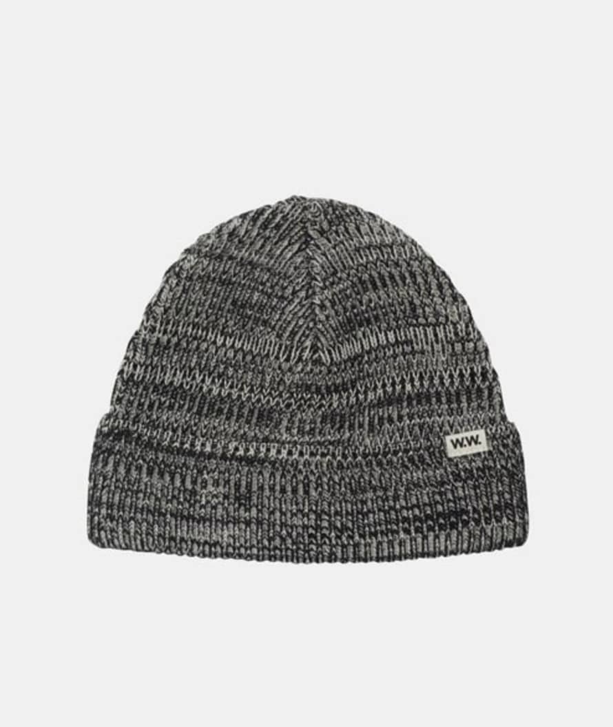 Wood Wood Black Melange Woolen Eugene Ribbed Beanie