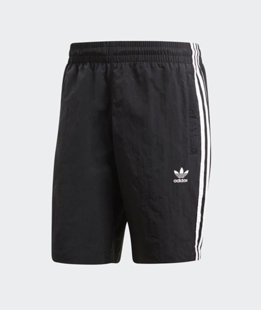 Adidas Black Polyester 3 Strip Swim Short