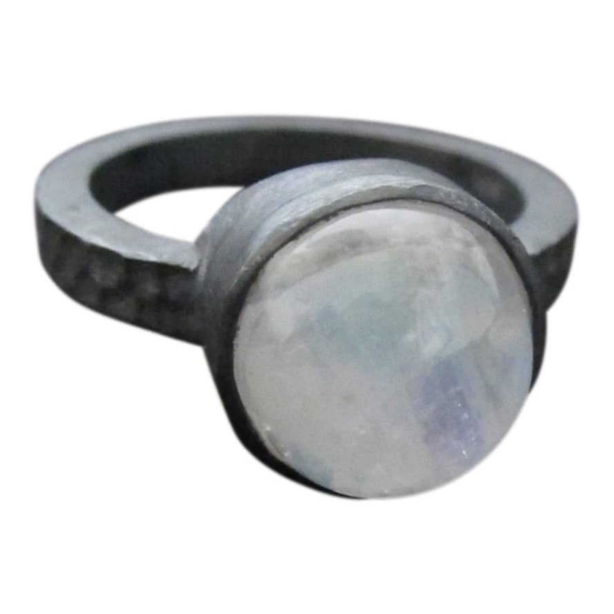 silver jewellery Oxidised Ring With Ranbow Moonstone