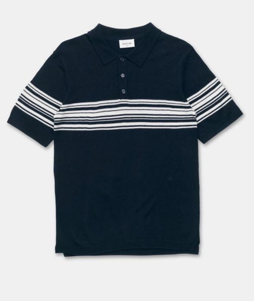 Wood Wood Navy Stripes Wool Scott Polo