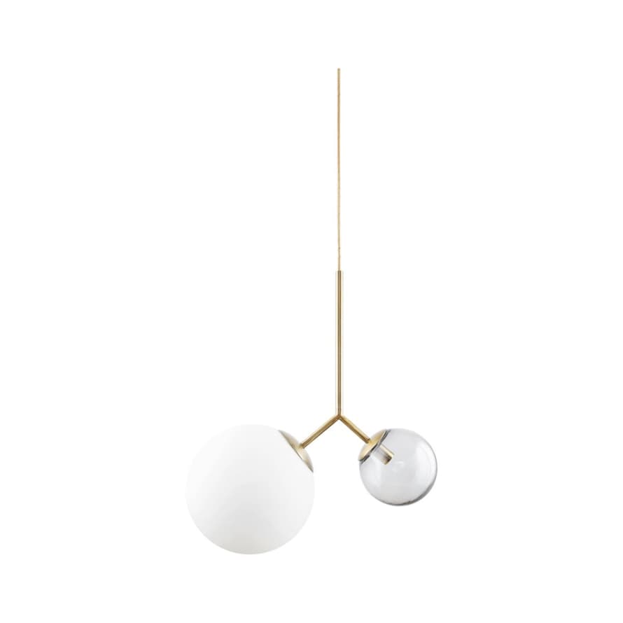 Mink Interiors White Grey Glass and Brass Two Globe Margaux Modern Pendant Light