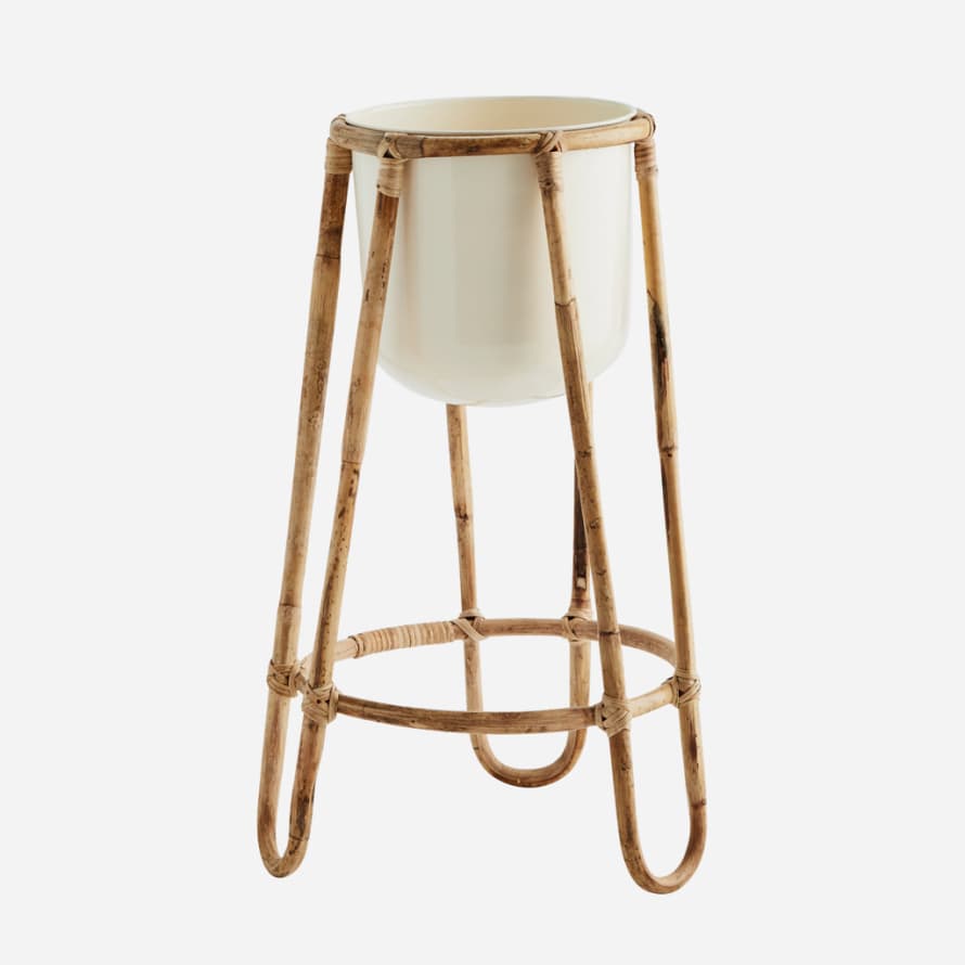 Madam Stoltz Bamboo and Enamel Plant Stand