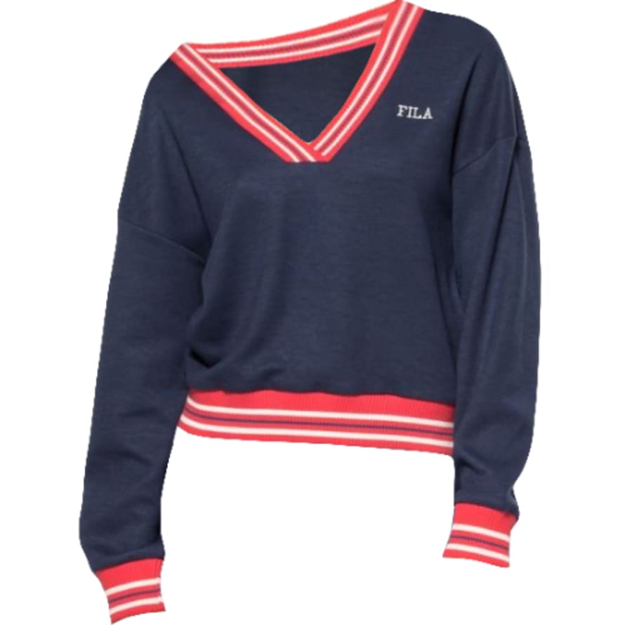 Fila Black Iris Cotton and Polyester Julianne Varsity Crew Sweater