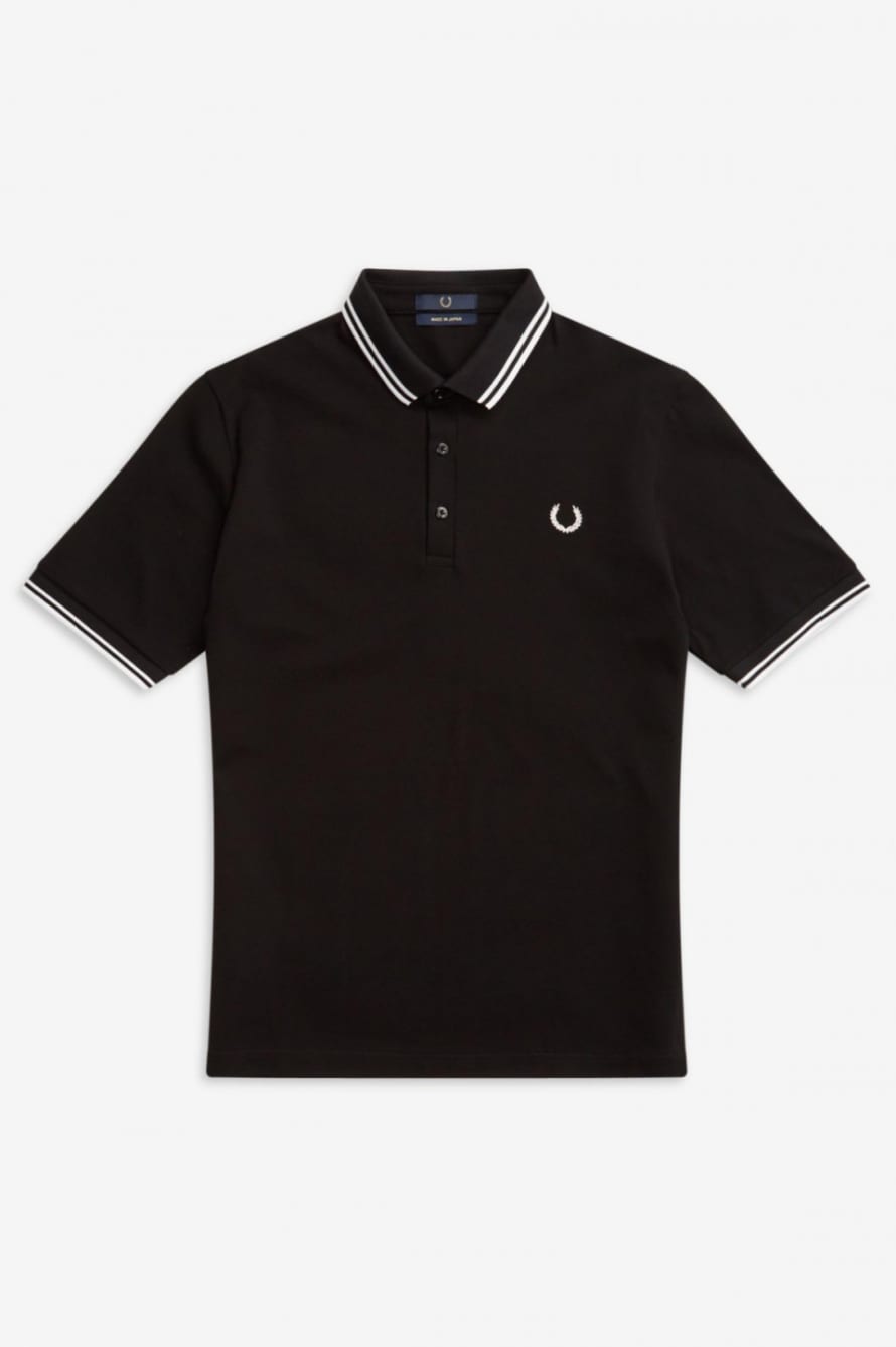 Fred Perry Black and White Cotton Made In Japan Pique Polo Shirt