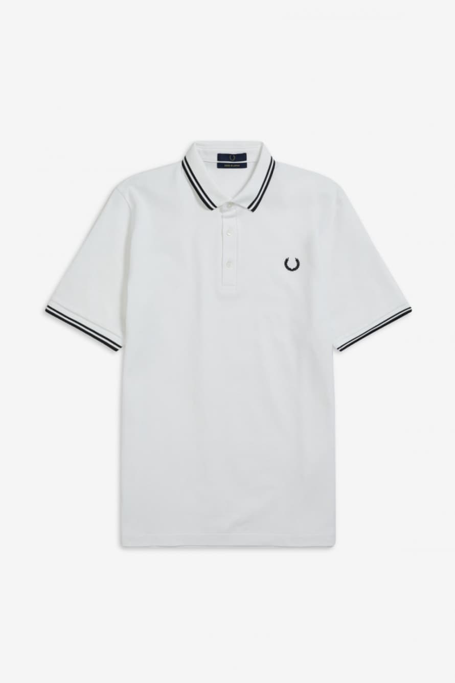 Fred Perry White and Black Cotton Made In Japan Pique Polo Shirt