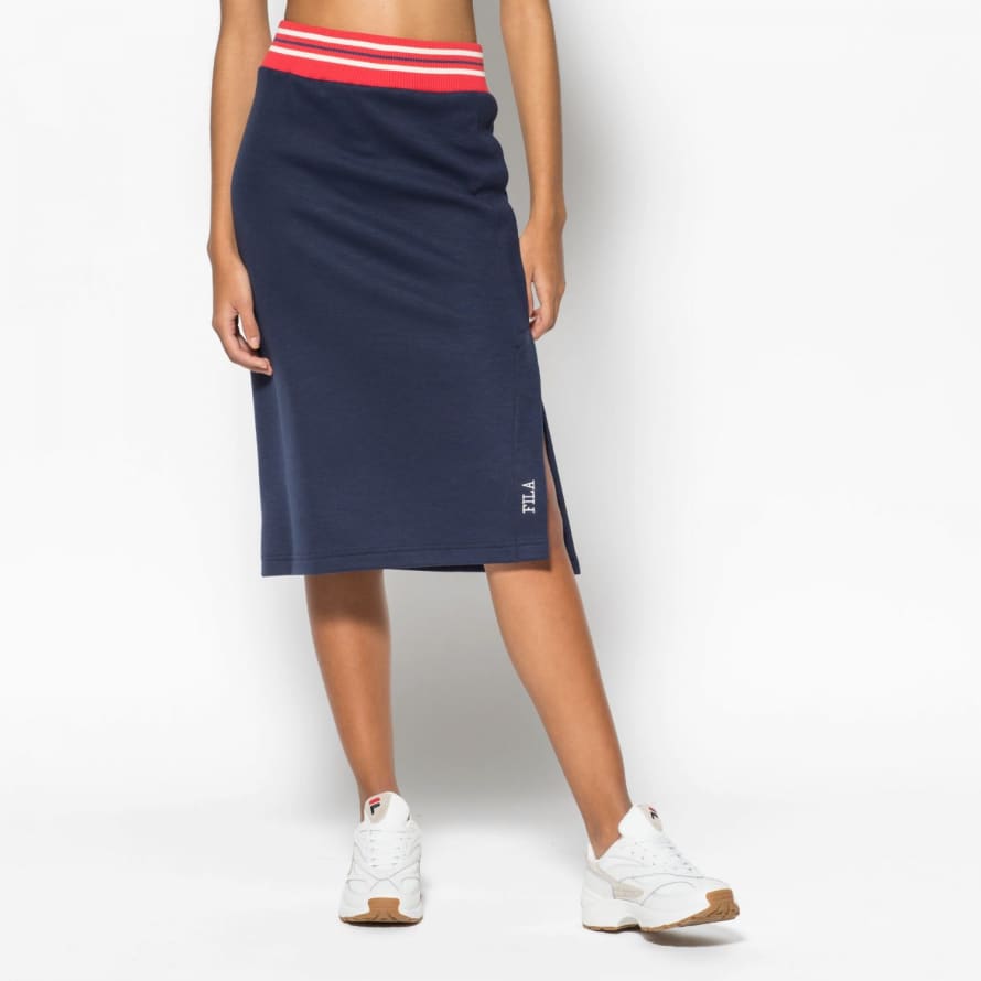 Fila Navy Cotton and Polyester Hannah Skirt with Stripped Waist