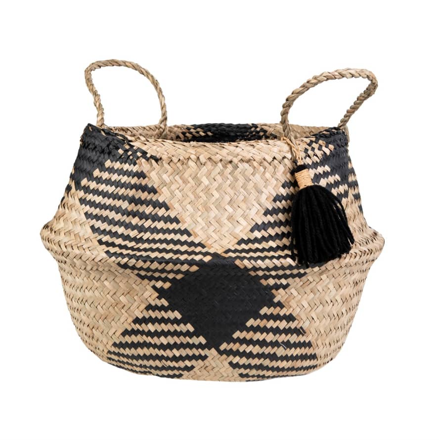 Sass & Belle  Black Seagrass Tribal Tassel Basket