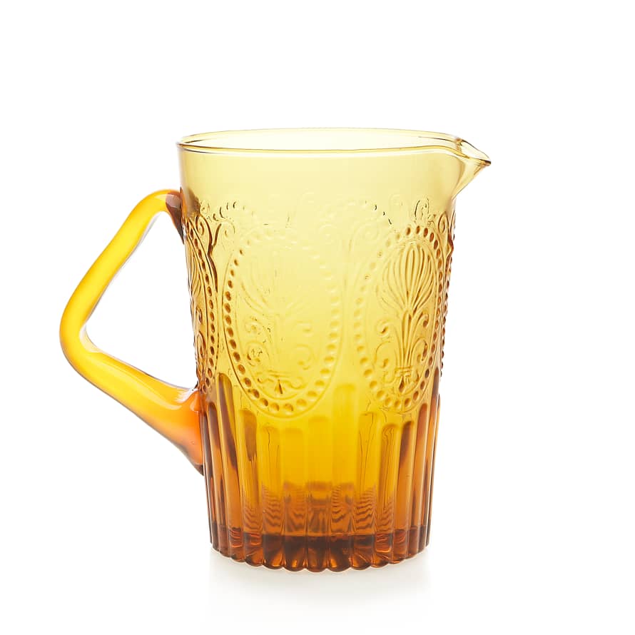 Van Verre Amber Fleur De Lys Glass Pitcher