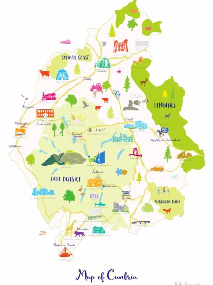 Holly Francesca Map of Cumbria A3 Print